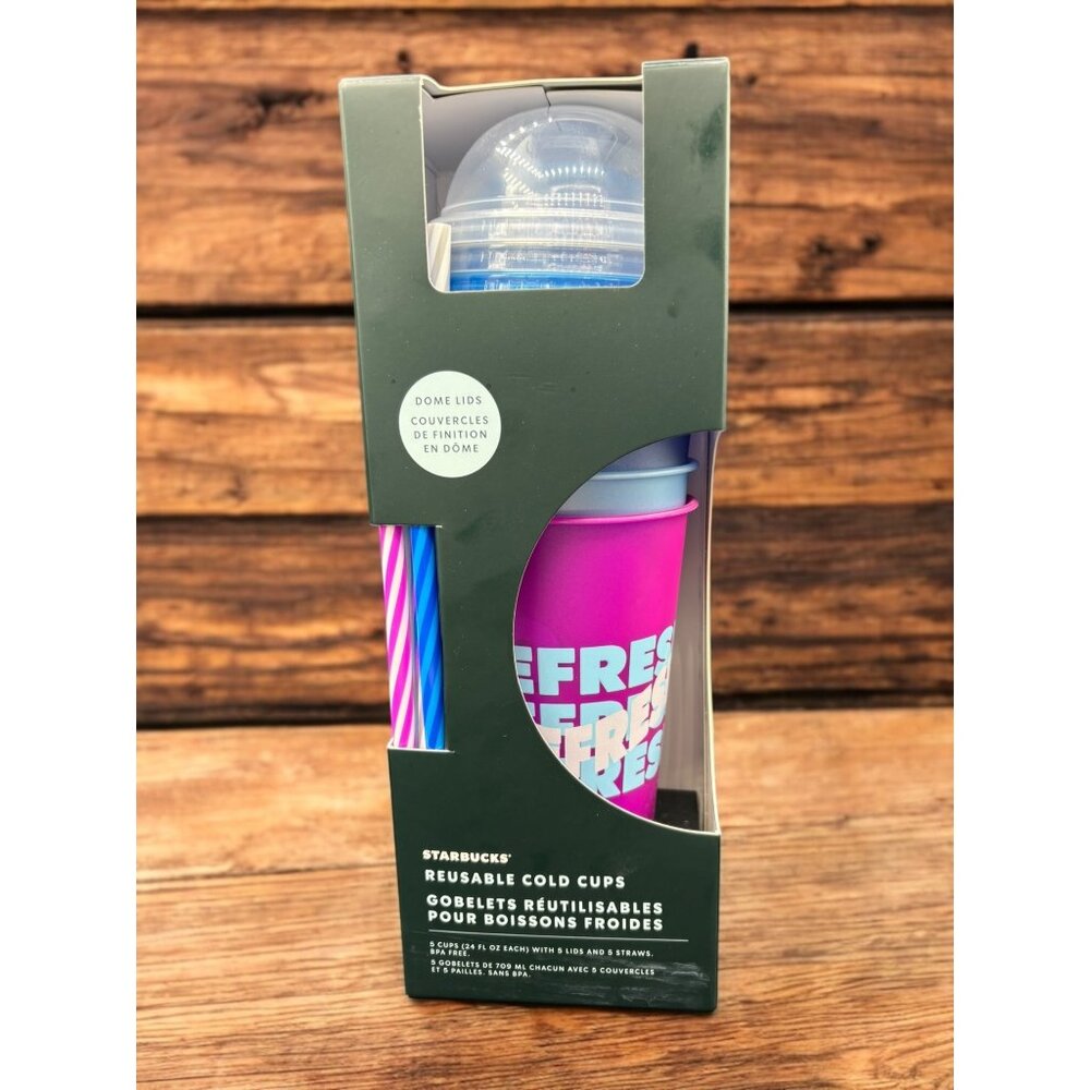 Starbucks Summer Dome lid Reusable Cold Cups 24 oz Set of 5 New